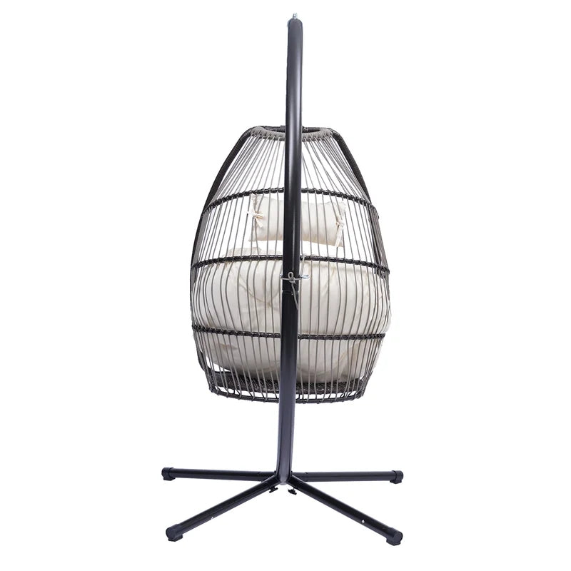 Rattan Folding Hanging Chair Swing Hammock with Cushion and Pillow