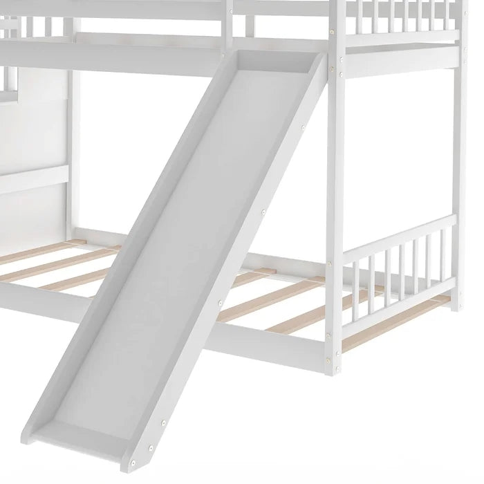 Twin over Twin Bunk Bed with Convertible Slide and Stairway, White