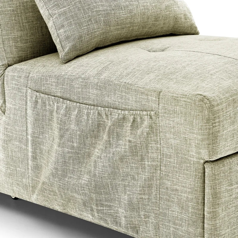 Folding Ottoman Armless Slipcovered Sofa Bed, Begie