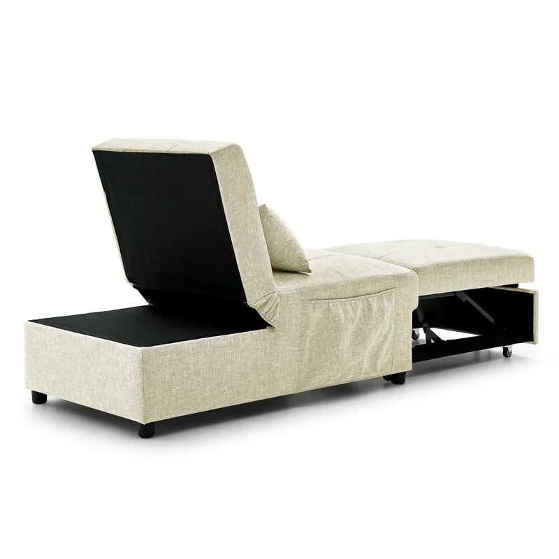 Folding Ottoman Armless Slipcovered Sofa Bed, Begie