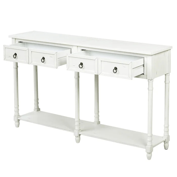 58¡± Console Table with Two Drawers and Long Shelf (Antique White)