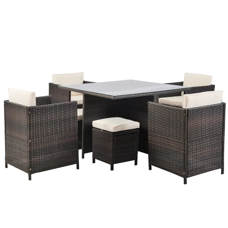 9pcs Patio Rattan Dining Furniture Set with Cushions