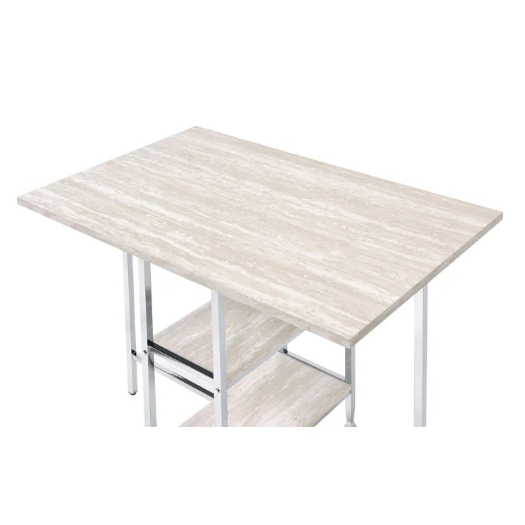 Counter High Dining Table, Antique White & Chrome Finish