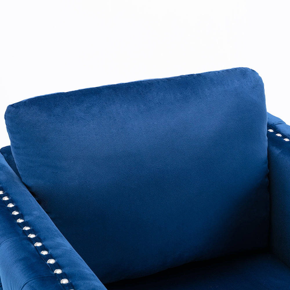 Velvet Upholstered Armchair Tufted Button Sofa Chair, Navy