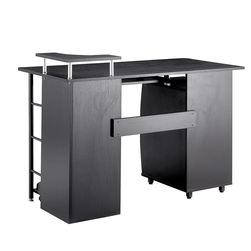 Solid Wood Office Desk With Pc Droller, Black