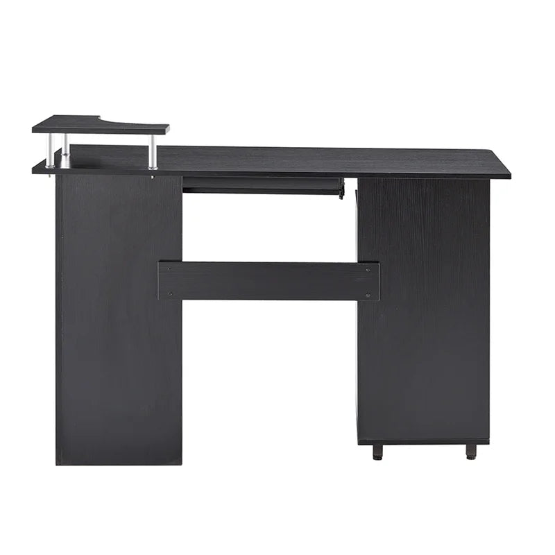 Solid Wood Office Desk With Pc Droller, Black