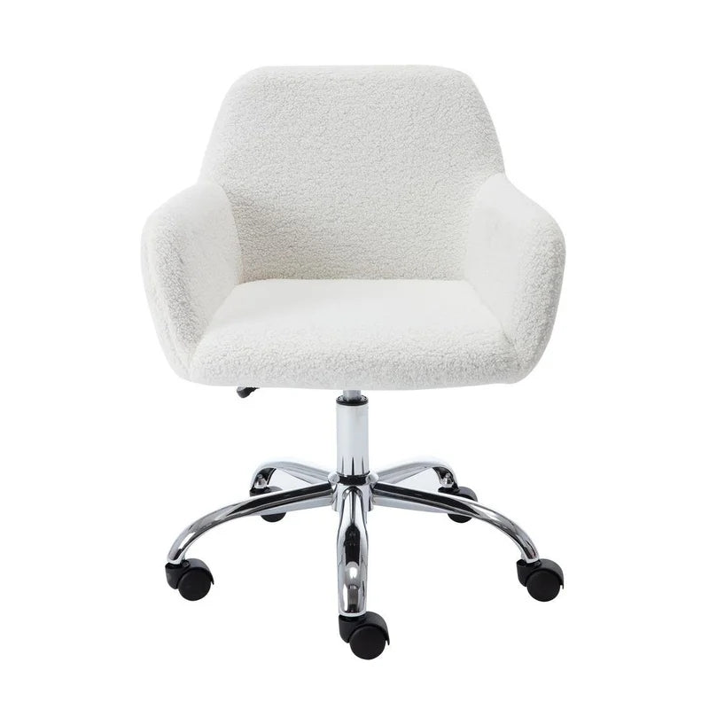 Height Adjustable Faux Fur Office Chair, White