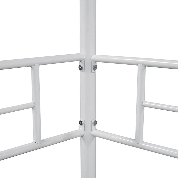 Metal Twin Loft Bed with Built-In Ladder, White