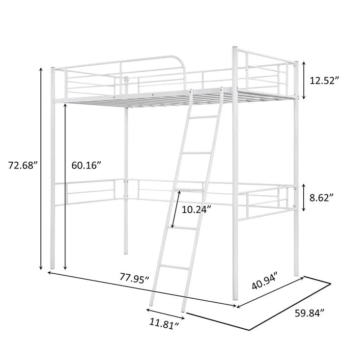 Metal Twin Loft Bed with Built-In Ladder, White