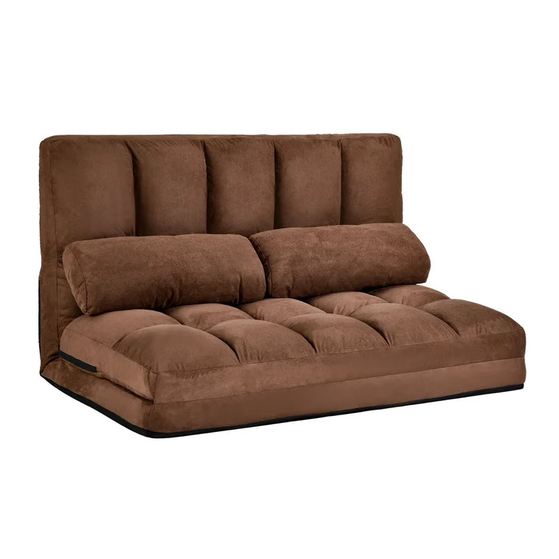 Double Chaise Lounge Sofa Bed Floor Couch With Two Pillows Brown Hommoo