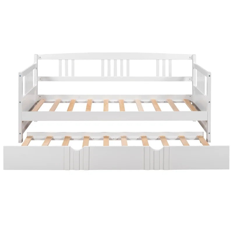 Full Size Daybed Wood Bed with Trundle, White