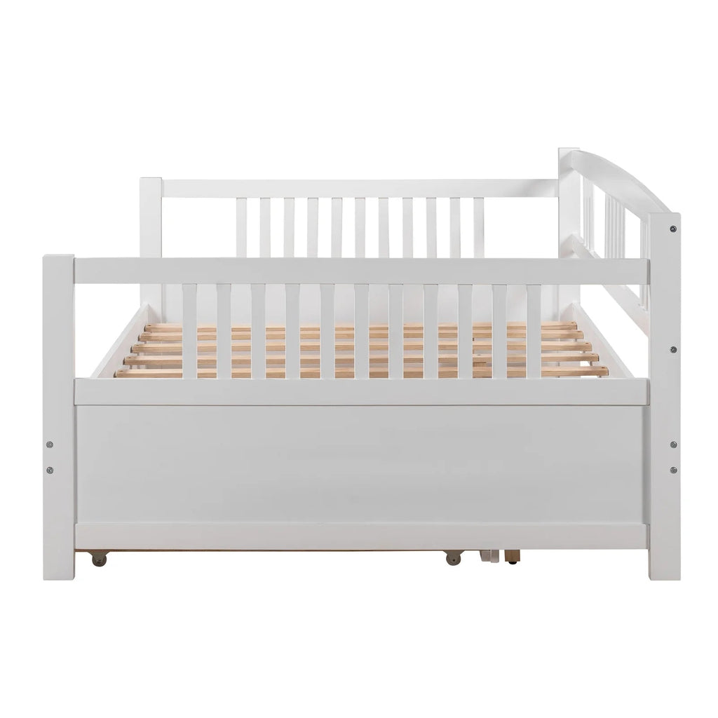Full Size Daybed Wood Bed with Trundle, White