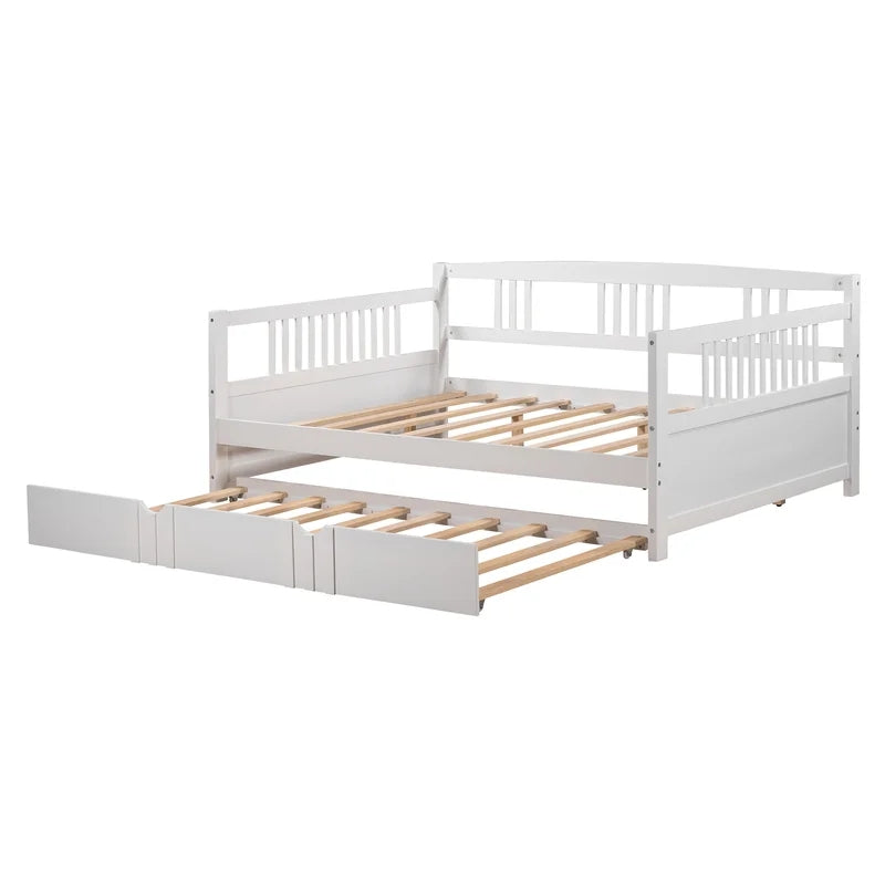 Full Size Daybed Wood Bed with Trundle, White
