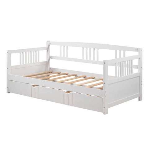 Full Size Daybed Wood Bed with Trundle, White