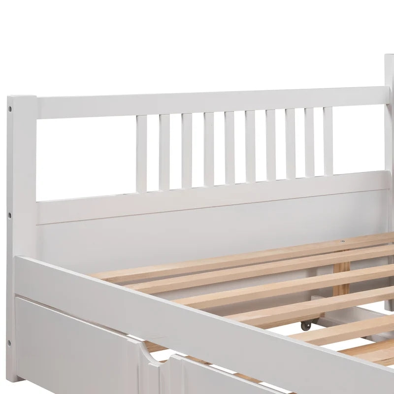 Full Size Daybed Wood Bed with Trundle, White