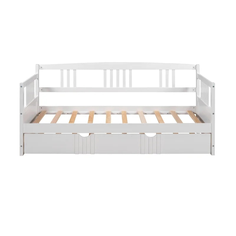 Full Size Daybed Wood Bed with Trundle, White