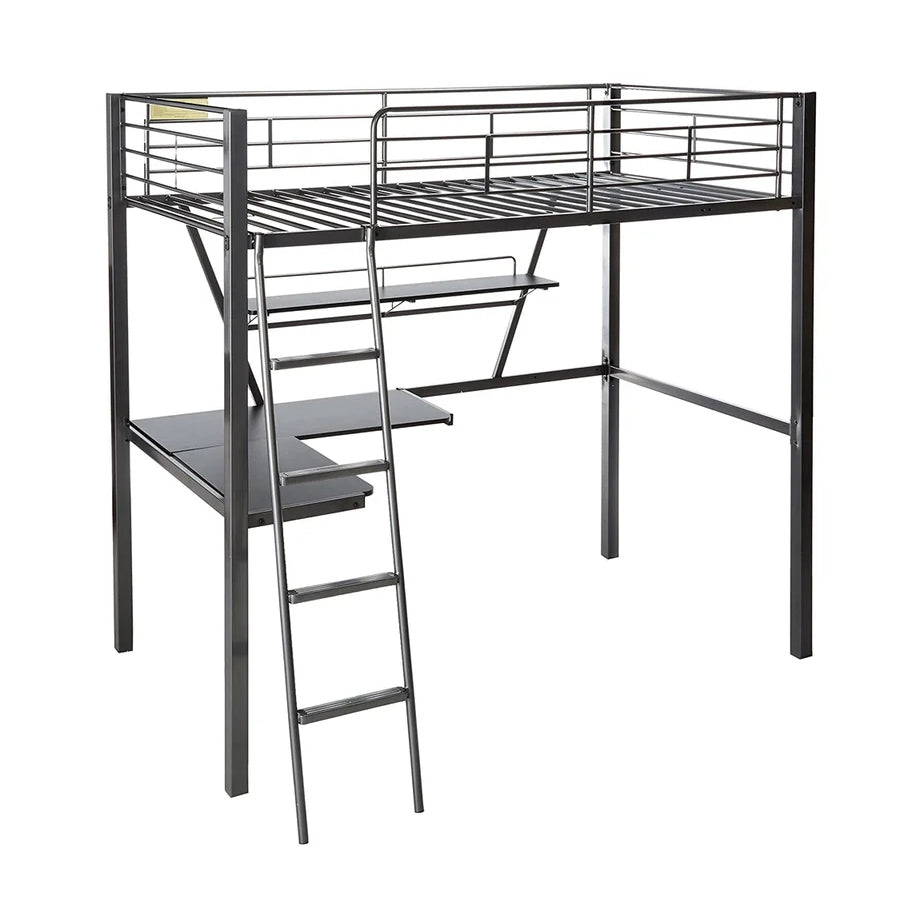 Twin Loft Bed with Built-in-Desk, Silver & Black