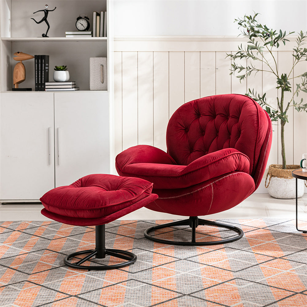 Velvet Swivel Chair and Ottoman