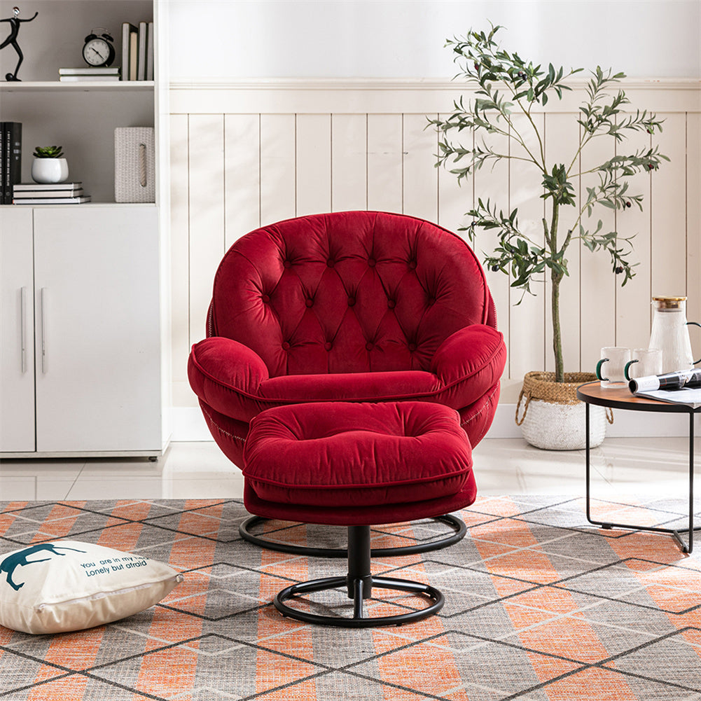 Velvet Swivel Chair and Ottoman