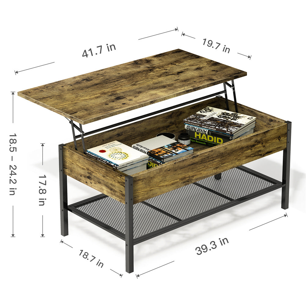 Lift-Top Coffee Table with Hidden Compartment and Storage Shelf