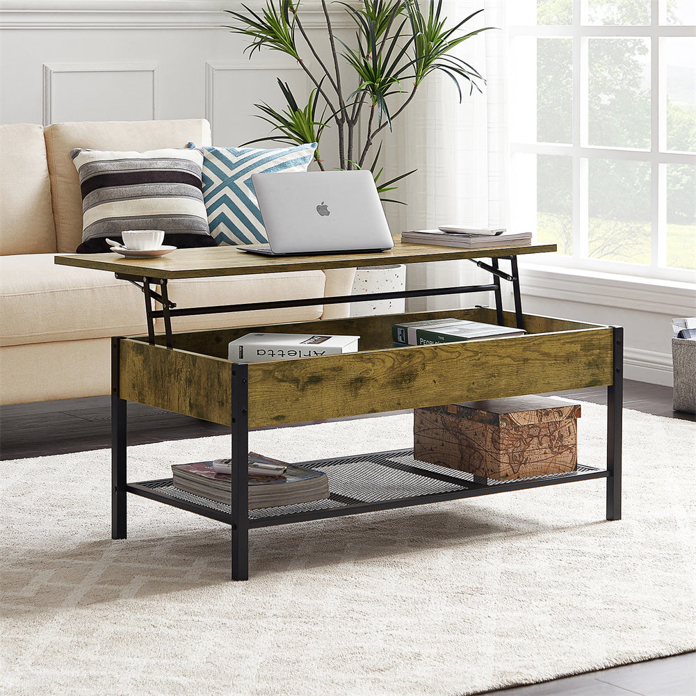 Lift-Top Coffee Table with Hidden Compartment and Storage Shelf