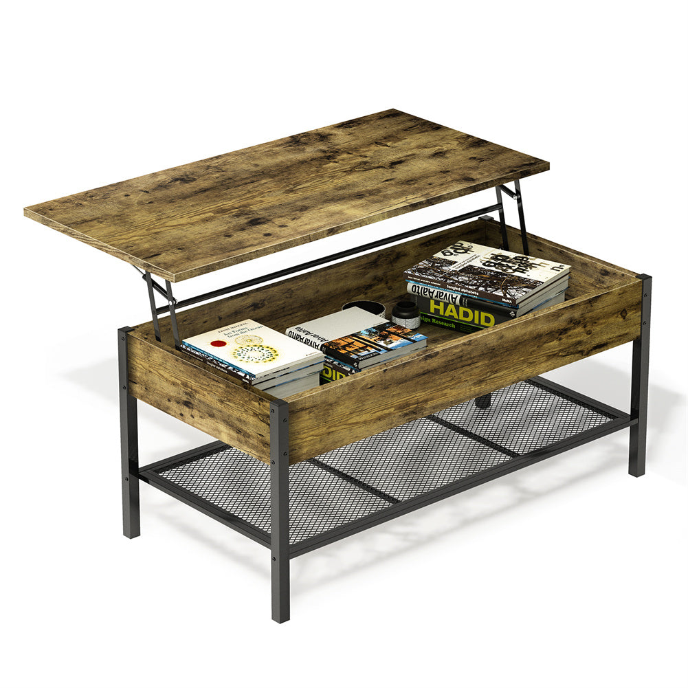 Lift-Top Coffee Table with Hidden Compartment and Storage Shelf