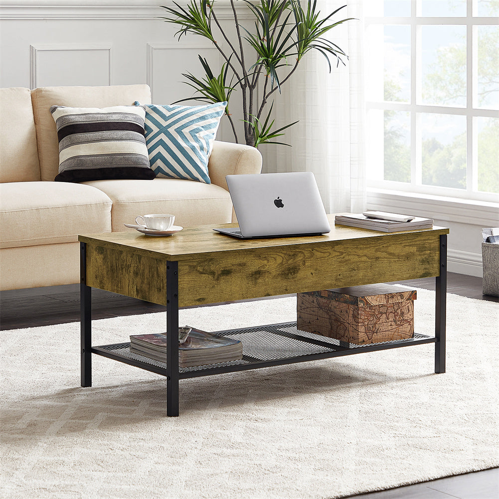 Lift-Top Coffee Table with Hidden Compartment and Storage Shelf