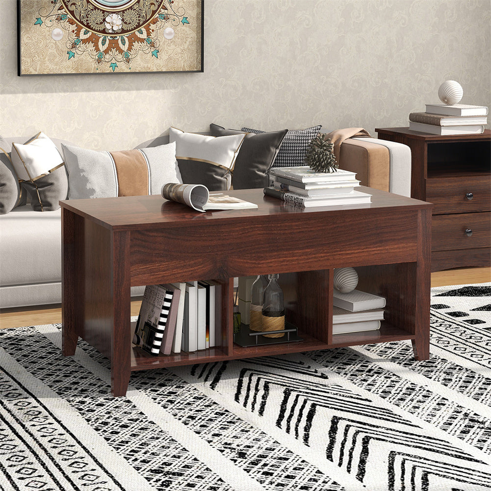 Lift-Top Coffee Table with Hidden Compartment and 3 Open Shelves