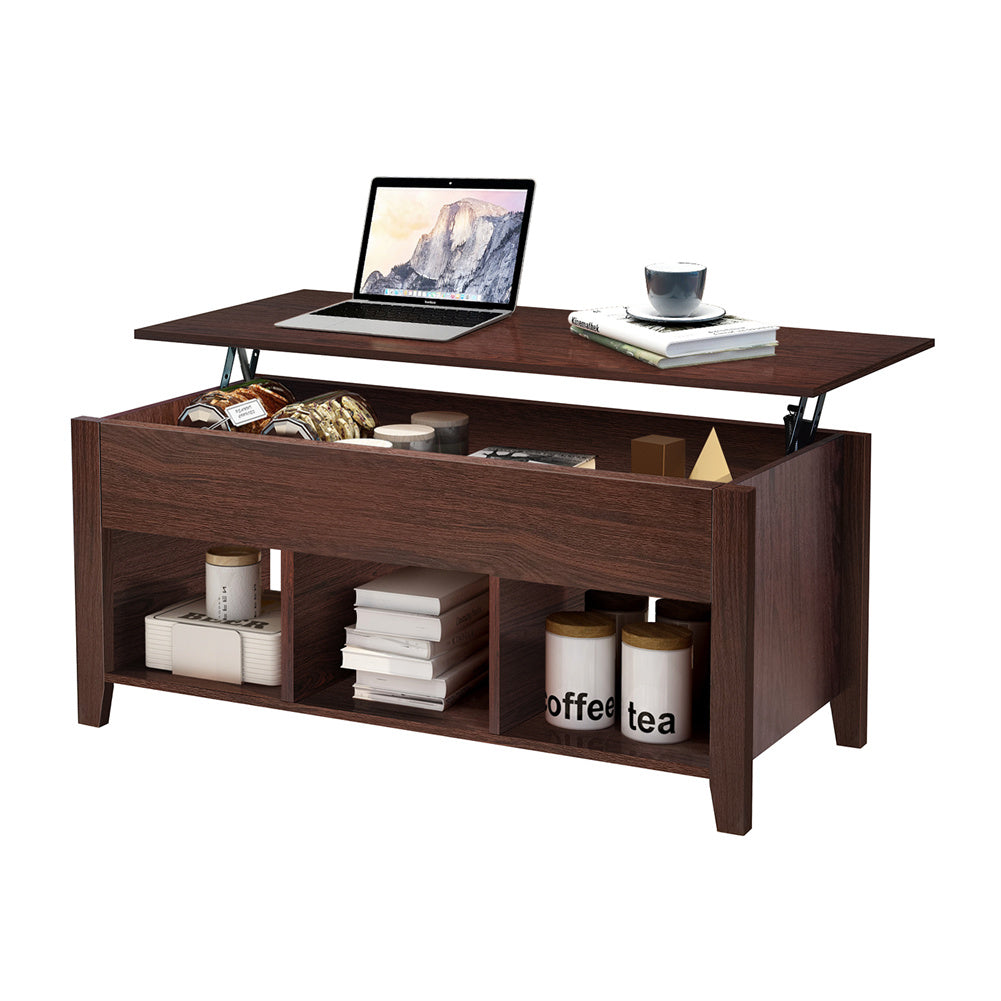 Lift-Top Coffee Table with Hidden Compartment and 3 Open Shelves