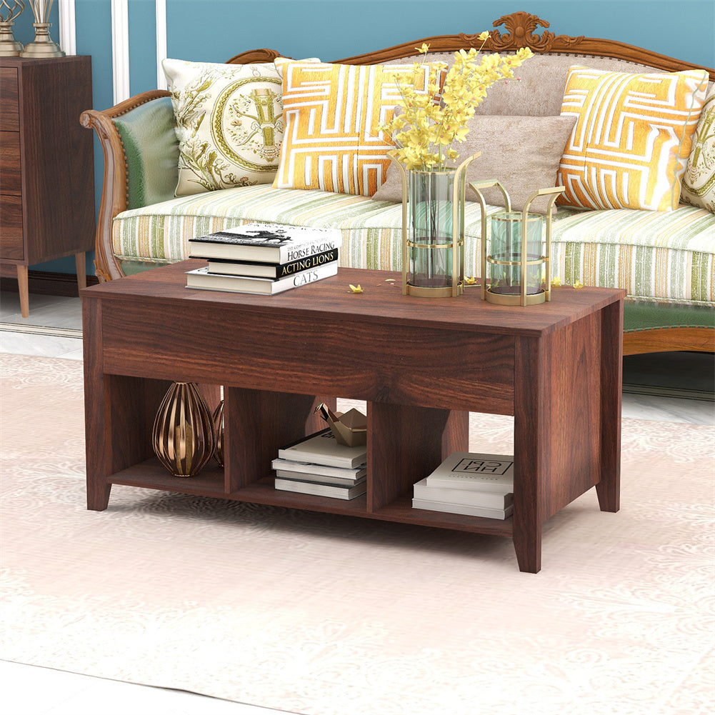 Lift-Top Coffee Table with Hidden Compartment and 3 Open Shelves