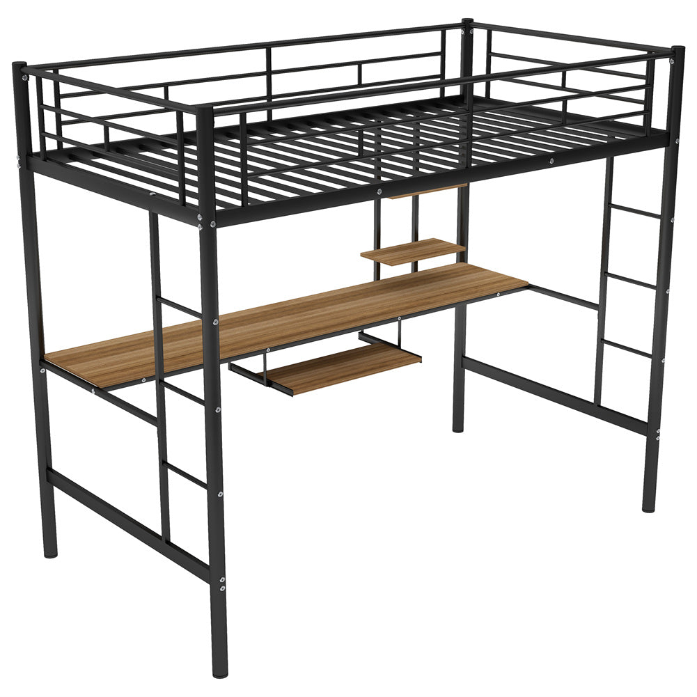 Twin Metal Loft Bed and Desk and Shelves