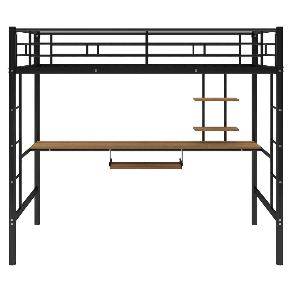 Twin Metal Loft Bed and Desk and Shelves