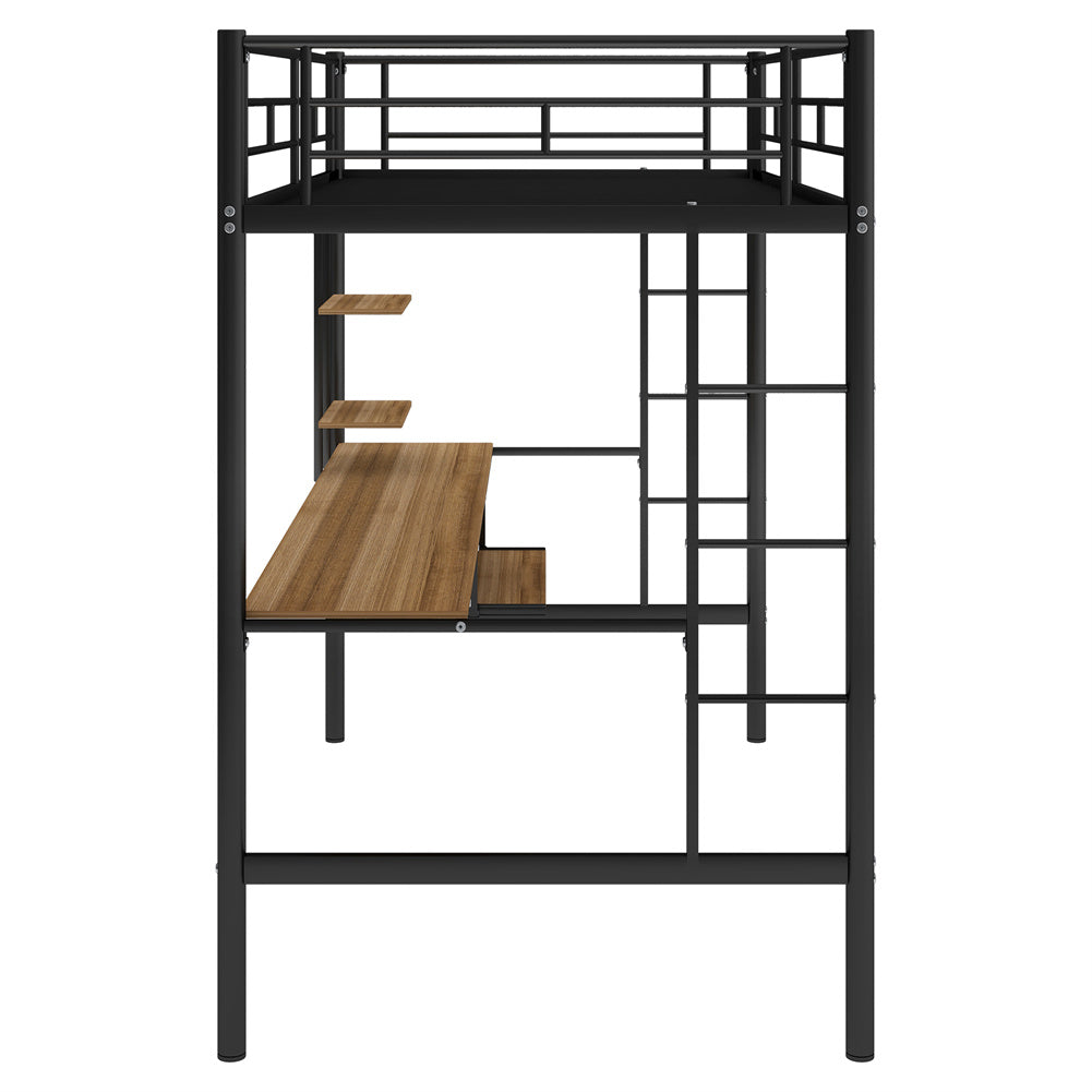 Twin Metal Loft Bed and Desk and Shelves