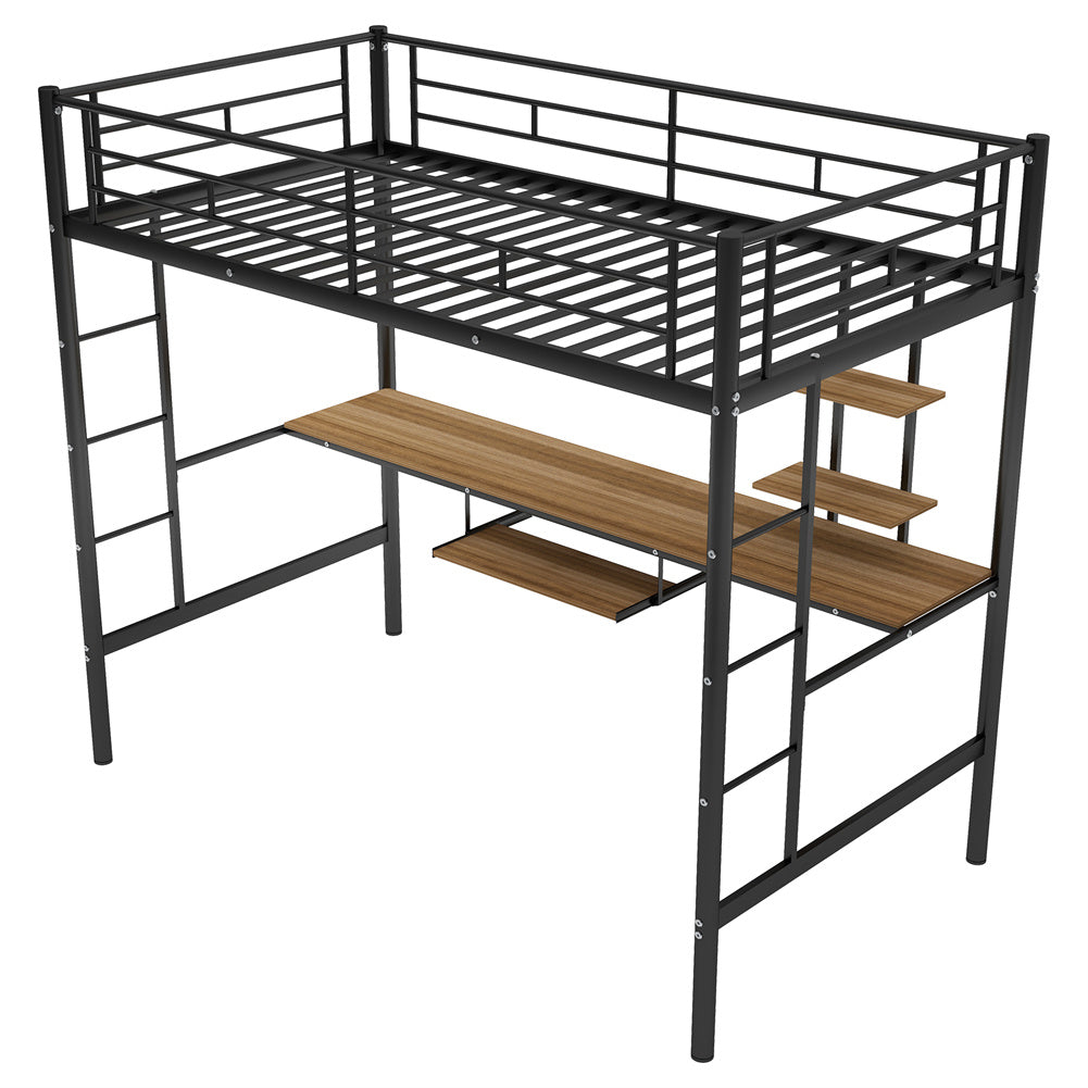 Twin Metal Loft Bed and Desk and Shelves