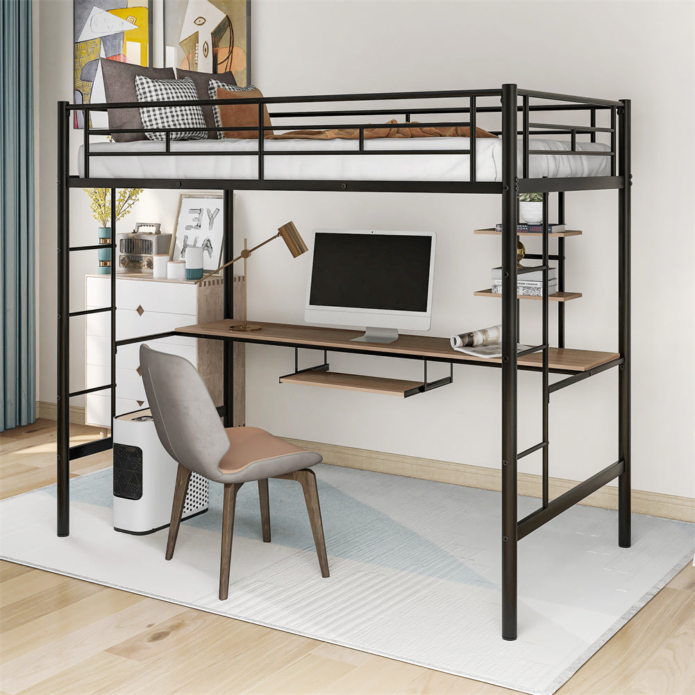 Twin Metal Loft Bed and Desk and Shelves