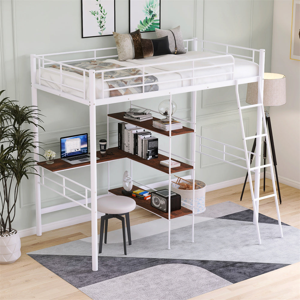 Twin Metal Loft Bed and Desk and Shelves