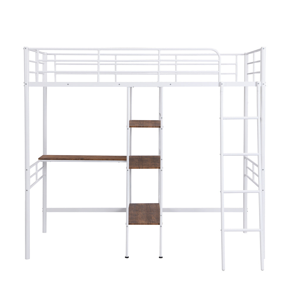 Twin Metal Loft Bed and Desk and Shelves