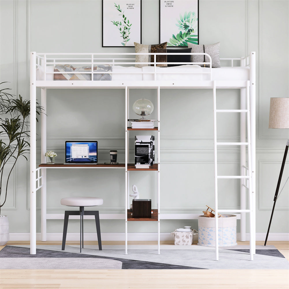 Twin Metal Loft Bed and Desk and Shelves