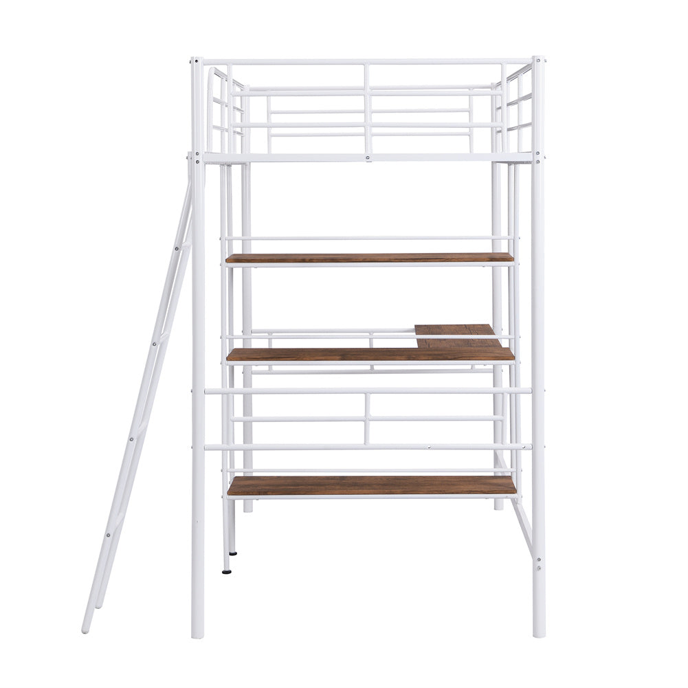 Twin Metal Loft Bed and Desk and Shelves