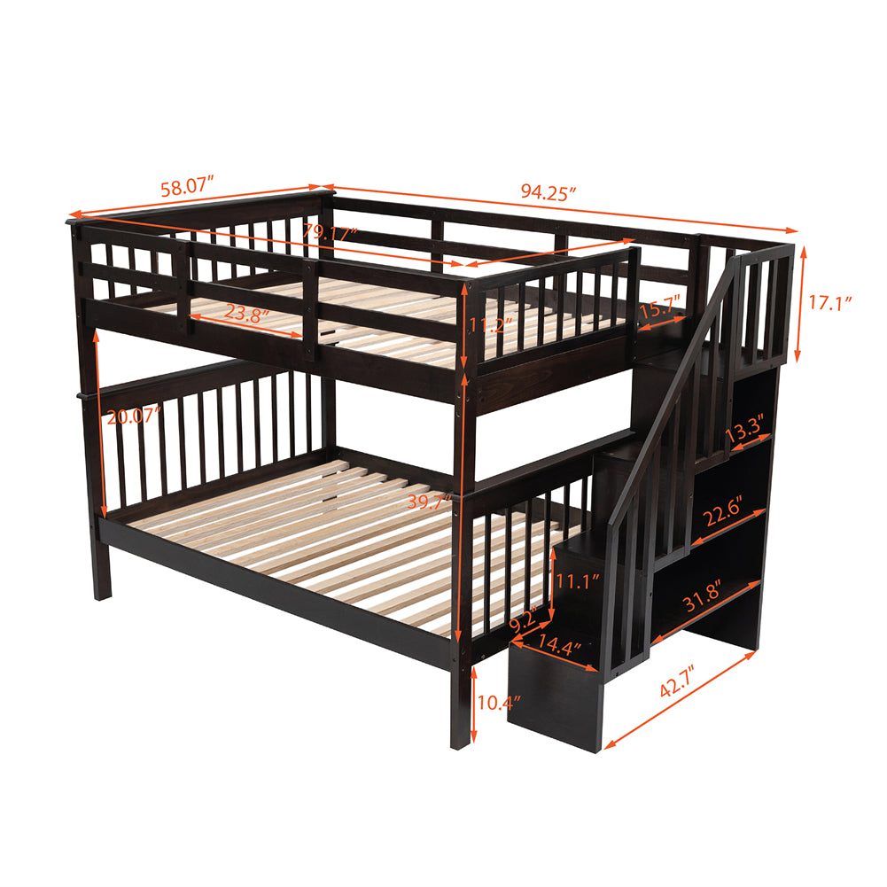 Full-over-Full Bunk Bed with SStorage Stairs