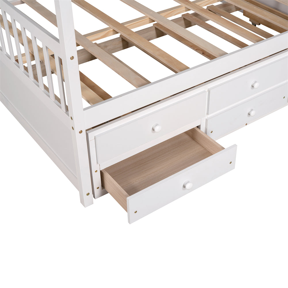 Full Size House Bed with Trundle and 3 Storage Drawers