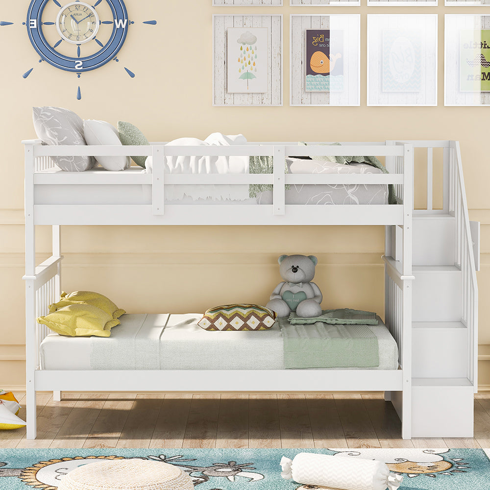 Twin over Twin Bunk Bed with Stairs and Storage