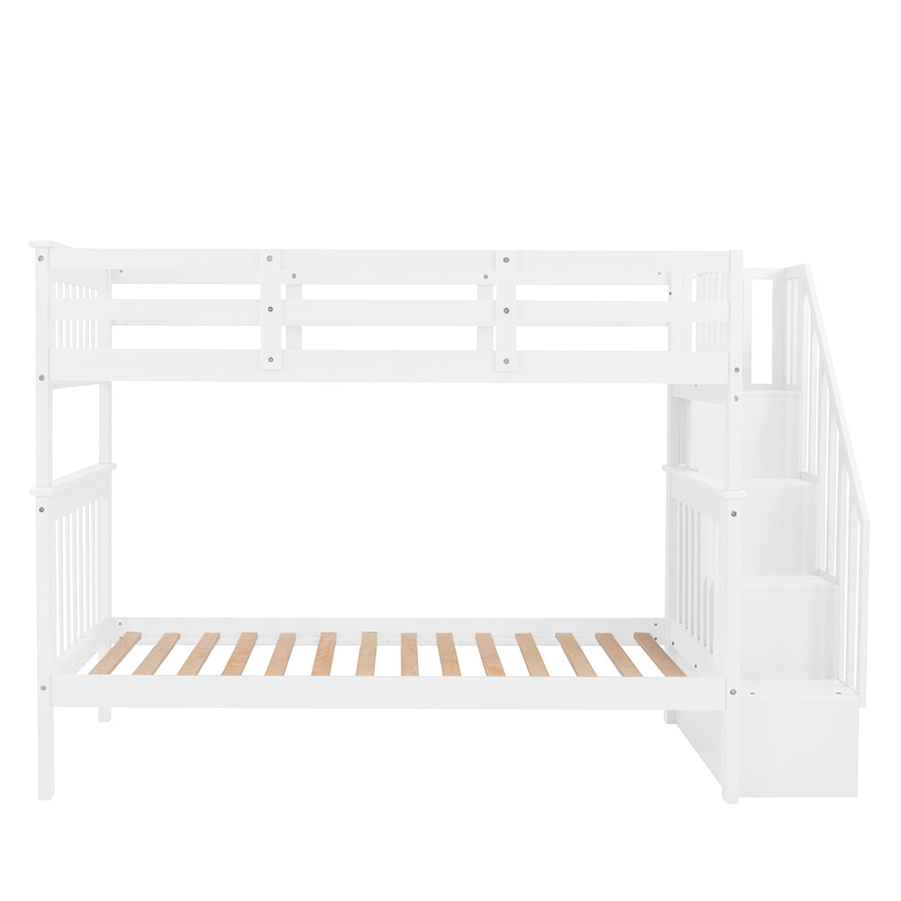 Twin over Twin Bunk Bed with Stairs and Storage