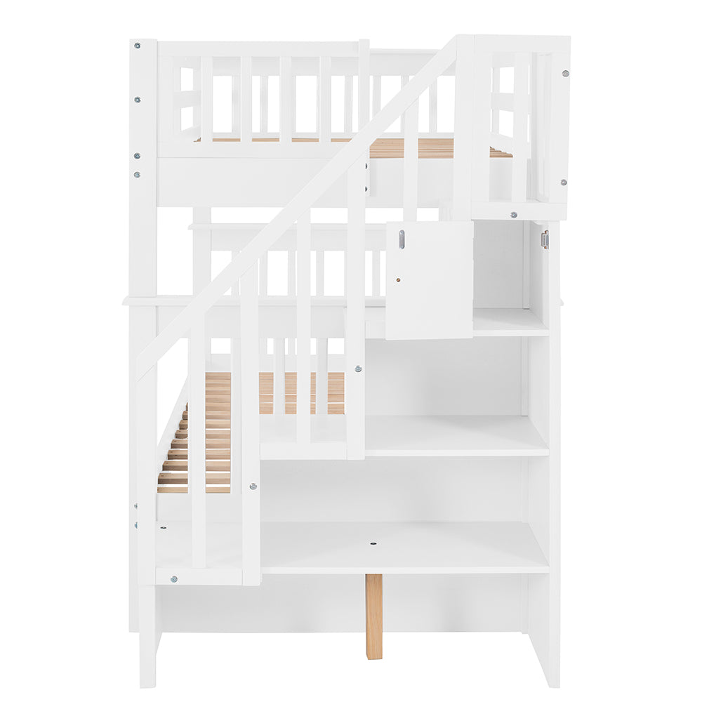 Twin over Twin Bunk Bed with Stairs and Storage