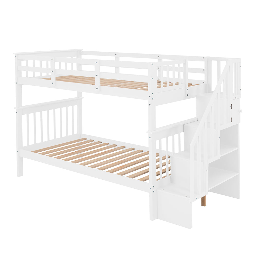 Twin over Twin Bunk Bed with Stairs and Storage