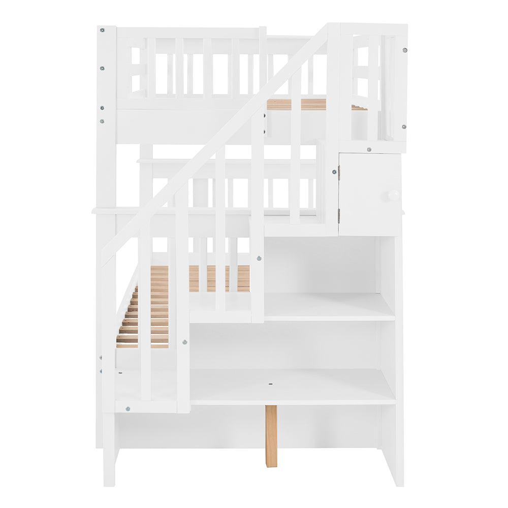 Twin over Twin Bunk Bed with Stairs and Storage