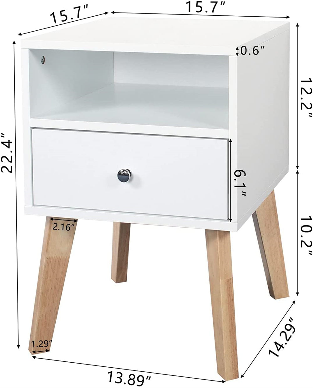 Bedside Table with Drawers and Open Shelf