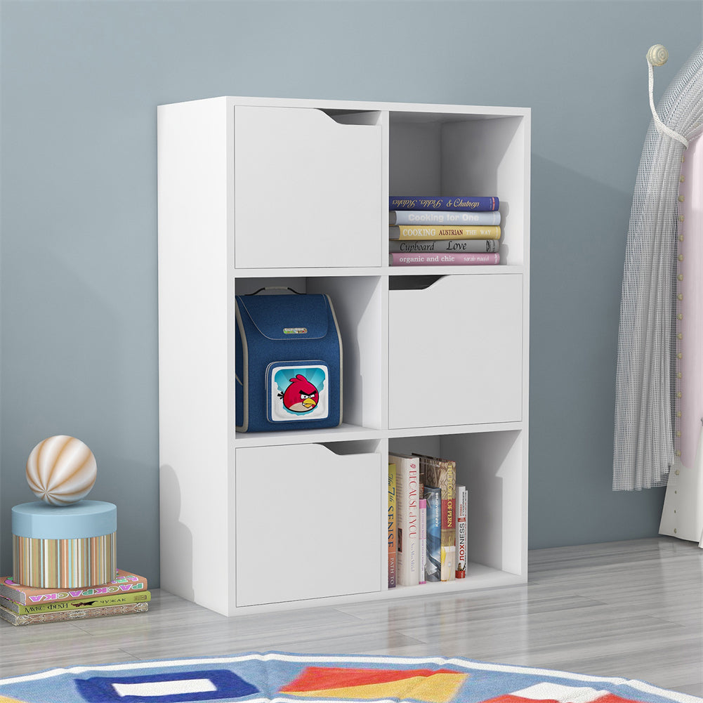 6 Cube Bookcase with 3 Open Shelves and 3 Cabinets