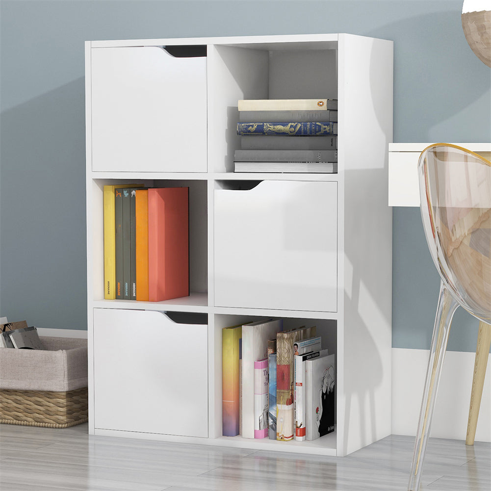 6 Cube Bookcase with 3 Open Shelves and 3 Cabinets