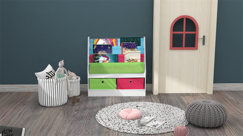 Kids Bookcase with Storage Bins and Drawers